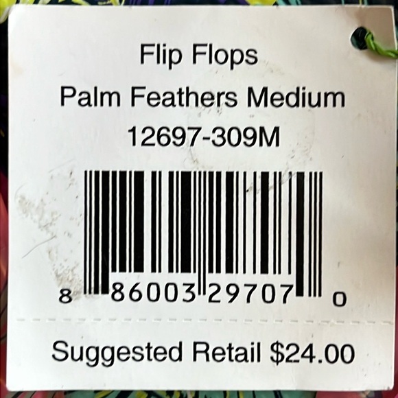 New Vera Bradley Palm Feathers Flip Flops Pink/Turquoise Tropical Medium/7-8 - Picture 3 of 6